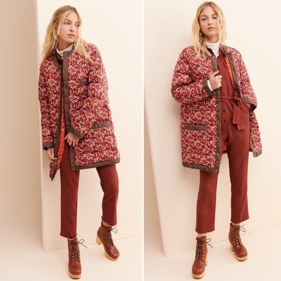 Anna Sui Anthropologie Pop-Pourri Posies Floral Puffer Coat Large - Picture 1 of 12